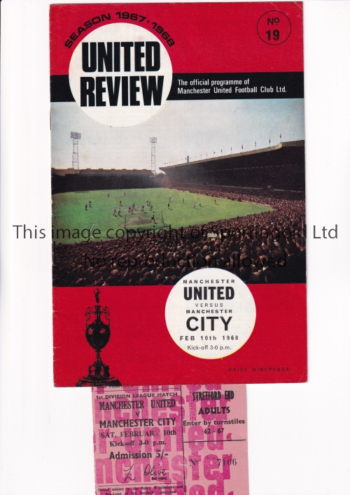 MANCHESTER UNITED Programme and ticket for the home postponed League match v Manchester City 10/2/