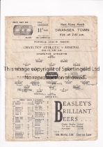 ARSENAL Single sheet programme for the away FL South League match v Charlton Athletic 27/10/1945,