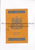 LEEDS UNITED V MANCHESTER UNITED 1956 Programme for the League match at Leeds 28/1/1956, rusty