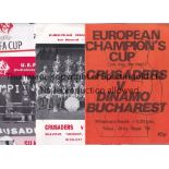 CRUSADERS Eight programmes for European Cup ties, 5 homes v Dinamo Bucharest 73/4, Liverpool 76/7,