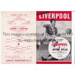 LIVERPOOL V ASTON VILLA 1962/3 Two programmes for League matches at Liverpool including the