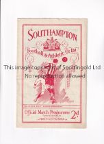 SOUTHAMPTON V DONCASTER ROVERS 1935 Programme for the League match at Southampton 9/9/1935, very