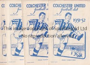 COLCHESTER UNITED Five home programmes for the League matches v Bournemouth 1/12/1951, Port Vale