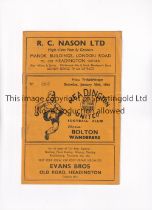 HEADINGTON UNITED V BOLTON WANDERERS 1954 FA CUP Programme for the tie at Headington 30/1/1954, with