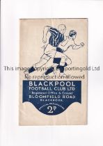 BLACKPOOL V SHEFFIELD UNITED 1935 Programme for the League match at Blackpool 21/10/1935, scores