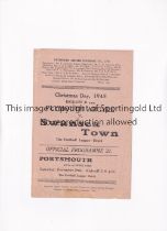 PLYMOUTH ARGYLE V SWANSEA TOWN 1945 Programme for the League match at Plymouth 25/12/1945,