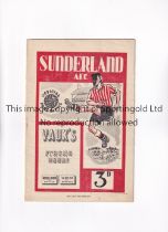 SUNDERLAND V BOLTON WANDERERS 1951 Programme for the League match at Sunderland 13/1/1951, slight