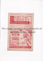 NOTTINGHAM FOREST V SHEFFIELD WEDNESDAY 1948 Programme the League match at Forest 14/2/48,