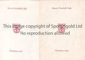 ARSENAL Two Official Board of Directors Christmas cards from 1970 and 1971, minor creases. Generally