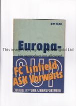 ASK VORWÄRTS V LINFIELD 1961 Programme for the European Cup tie in Berlin 30/8/ 1961. Generally