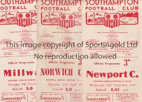 SOUTHAMPTON Three home programmes for the League matches v Newport County 14/9/1955, Millwall 8/10/