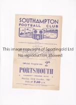 SOUTHAMPTON V PORTSMOUTH 1951 Programme for the Friendly Floodlight Challenge match at Southampton