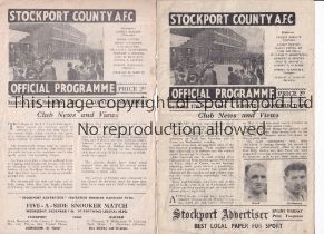 STOCKPORT COUNTY Two programmes for home League matches v Southport 30/11/1946, horizontal crease