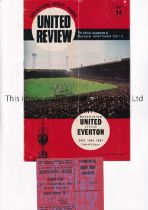 MANCHESTER UNITED Programme and ticket for the home League match v Everton 16/12/1967, vertical