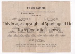 SOUTH EAST ITALY V ARMY F.A. TOURING XI 1945 Programme for the match in Bari 27/5/1945, folded,