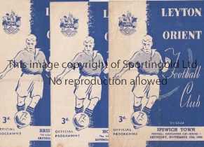 LEYTON ORIENT Three home programmes, including 2 X for the League matches v Nottingham Forest 14/