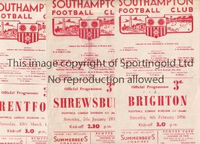 SOUTHAMPTON Three home programmes for the League matches v Shrewsbury 7/1/1956, folded in four,