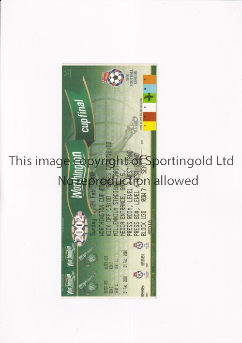 2002 LEAGUE CUP FINAL Unused Press ticket for Tottenham Hotspur v Blackburn Rovers at Millenium