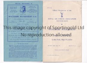 WYCOMBE WANDERERS V R.A.F. XI Two programmes for the matches at Loakes Park 12/9/1949, slight