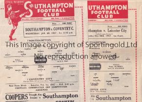 SOUTHAMPTON Two single sheet programmes for home League matches in season 1946/7 v Leicester City