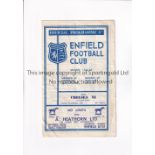 CHELSEA XI Programme for the away Challenge match v Enfield 3/9/1964, vertical crease, team changes.