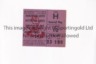 MANCHESTER UNITED Ticket for the home League match v Nottingham Forest 5/4/1969, vertical crease,