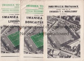 SWANSEA TOWN Six home programmes including five League matches v Middlesbrough 25/8/1955,