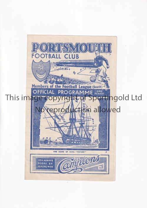 PORTSMOUTH V READING 1945 Programme for the FL South Cup tie 2nd round at Portsmouth 10/2/1945,