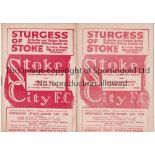 STOKE CITY Two home programmes for the League matches v Bolton Wanderers 19/3/1949 and Preston North