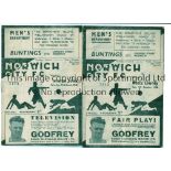 NORWICH CITY Two home programmes for League matches v Notts. County 9/10/1948 and Ipswich Town 12/