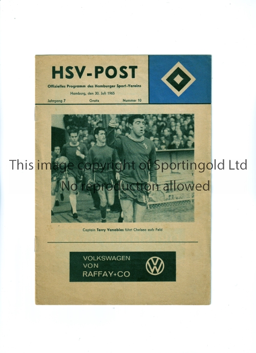 CHELSEA Programme for the away Friendly match v Hamburg SV 30/7/1965. Generally good