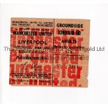 MANCHESTER UNITED Ticket for the home league match v Liverpool 10/12/1966 in United's Championship