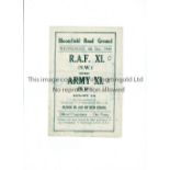 R.A.F. XI V ARMY XI 1944 AT BLACKPOOL F.C. Programme for the match in aid of Red Cross at Bloomfield