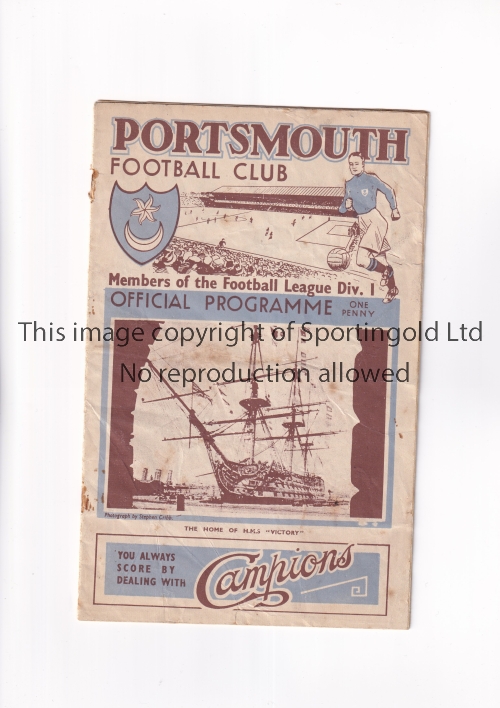 PORTSMOUTH V GRIMSBY TOWN 1936 Programme for the League match at Portsmouth 25/4/1936, slight