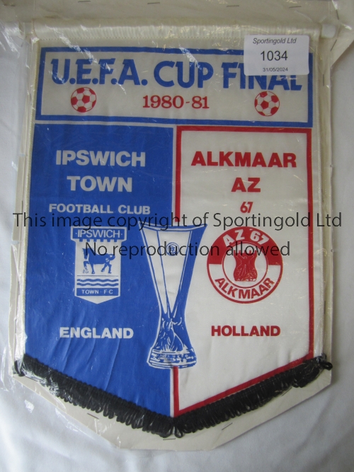 UEFA CUP FINAL 1980-81 A 15" pennant for Ipswich Town v Alkmaar AZ. Generally good