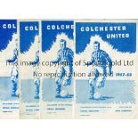 COLCHESTER UNITED Thirty three home programmes, including, Torquay United 24/8/1957, Bury 23/8/1958,