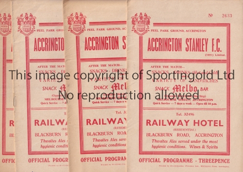 ACCRINGTON STANLEY Four home programmes for the League matches v York City 27/8/1960, Gillingham