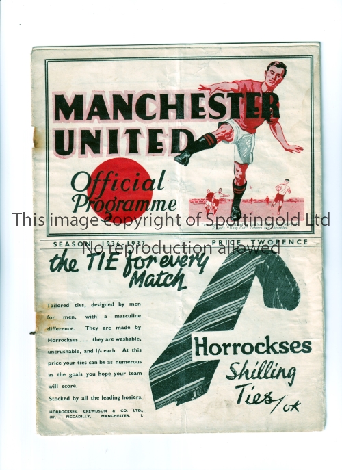 MANCHESTER UNITED Programme for the home League match v Sheffield Wednesday 19/9/1936, vertical