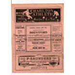 CHARLTON ATHLETIC V BRENTFORD 1923 Programme for the League match at Charlton 20/1/1923,