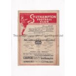 SOUTHAMPTON V QUEEN'S PARK RANGERS / FA CUP 1946 Single sheet programme for the FA Cup tie 4th round