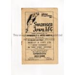 SWANSEA TOWN V WEST HAM UNITED 1949 Programme for the League match at Swansea 27/12/1949, slightly