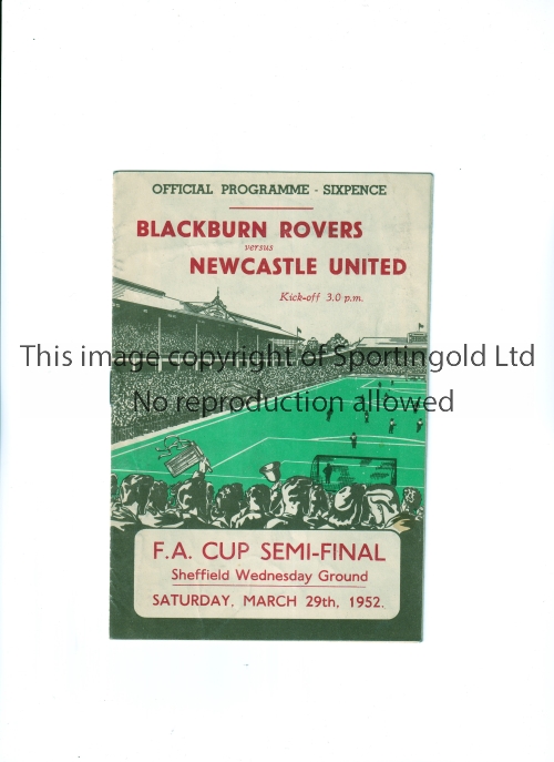 1952 FA CUP SEMI-FINAL AT SHEFFIELD WEDNESDAY F.C. / BLACKBURN ROVERS V NEWCASTLE UNITED Programme