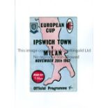 IPSWICH TOWN & ALF RAMSEY AUTOGRAPHS 1962 Programme for the home European Cup tie v AC Milan 28/11/
