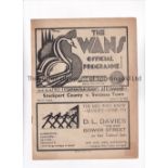 SWANSEA TOWN V STOCKPORT COUNTY 1937 Programme for the League match at Swansea 27/11/1937, very