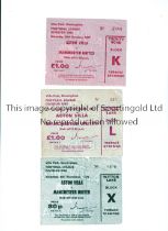 MANCHESTER UNITED Tickets for the away matches at Aston Villa 6/11/76 tear, 29/10/77 and 14/10/78