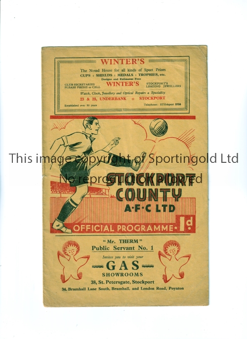 STOCKPORT COUNTY V ACCRINGTON STANLEY 1937 Programme for the League match at Stockport 13/2/1937,