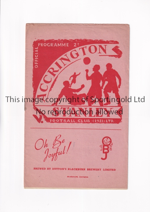 ACCRINGTON STANLEY V CARLISLE UNITED 1950 Programme for the League match at Accrington 26/12/1950,