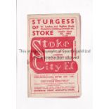 STOKE CITY V LIVERPOOL 1951 Programme for the League match at Stoke 24/2/1951, horizontal crease,