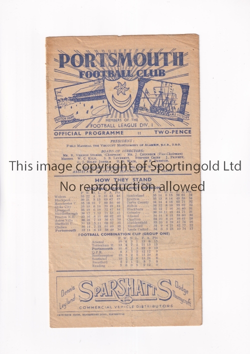 PORTSMOUTH V SHEFFIELD UNITED 1947 Programme for the League match at Portsmouth 12/4/1947,