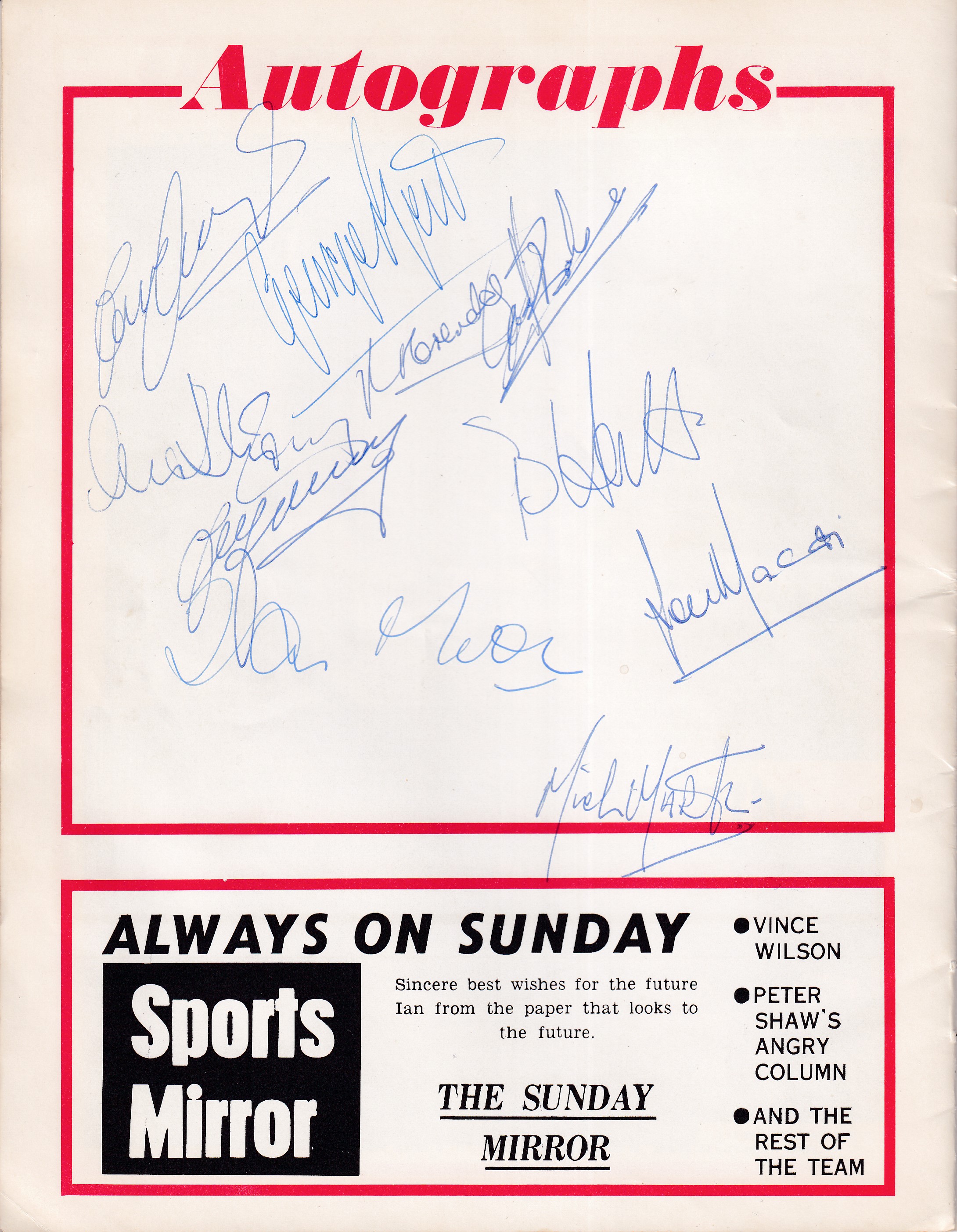 MANCHESTER UNITED / GEORGE BEST / AUTOGRAPHS Brochure for home A Farewell Tribute to Ian Moore, with